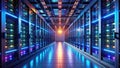 Modern Data Center Corridor A Stunning Visual of CuttingEdge Network Infrastructure Royalty Free Stock Photo