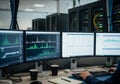 A modern data center environment with multiple monitors Royalty Free Stock Photo