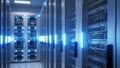 Modern Data Center With Glowing Blue Lights and Server Racks Royalty Free Stock Photo