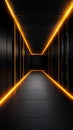 Modern data center with glowing orange lights highlighting server racks, creating a futuristic technology atmosphere Royalty Free Stock Photo