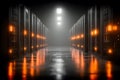 Modern Data Center with Illuminated Server Racks in a High-Tech Environment Generative AI Royalty Free Stock Photo