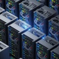 Modern data center with illuminated server racks and organized cabling Royalty Free Stock Photo
