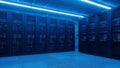 Modern data center with illuminated server racks in a secure facility Royalty Free Stock Photo
