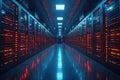 Modern data center with illuminated servers showcasing advanced technology and infrastructure at night Royalty Free Stock Photo
