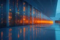 Modern data center illuminated with vibrant lights showcasing advanced technology and efficient infrastructure Royalty Free Stock Photo