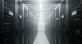 Modern Data Center Interior: Rows of Server Racks in a Lit Network Facility Royalty Free Stock Photo
