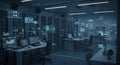 Modern data center with multiple server racks and consoles. Numerous computer Royalty Free Stock Photo