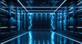 Modern data center server room with neon lights for cloud computing and information storage Royalty Free Stock Photo