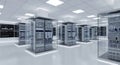 Modern data center with rows of high-performance server racks powering digital infrastructure solutions. Royalty Free Stock Photo