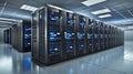 Modern Data Center, Rows of Network Servers, Big Data, Cloud Computing, Information Technology Royalty Free Stock Photo
