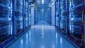 Modern data center with rows of server racks and complex cabling Royalty Free Stock Photo