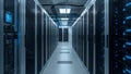 Modern data center with rows of server racks and network equipment Royalty Free Stock Photo