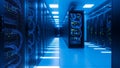 Modern Data Center With Rows of Server Racks Under Blue Lighting Royalty Free Stock Photo