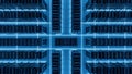 Modern Data Center Rows of Servers Illuminated by Blue Neon Lights, Server Room Technology Concept Royalty Free Stock Photo