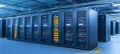 Modern Data Center With Rows of Servers and Network Hardware, Blue Tone Technology Concept Royalty Free Stock Photo