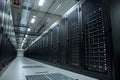 Modern Data Center with Server Racks and Advanced Networking Equipment for IT Infrastructure and Cloud Computing Generative AI