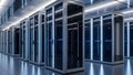 Modern Data Center Server Racks with Blue LED Lights Royalty Free Stock Photo