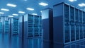 Modern Data Center Server Racks with Blue LED Lights - Technology Infrastructure Royalty Free Stock Photo