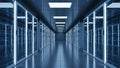 Modern Data Center with Server Racks in a Clean, Well-Lit Corridor Royalty Free Stock Photo