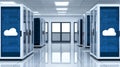 Modern Data Center with Server Racks and Cloud Storage Icons Royalty Free Stock Photo