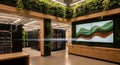 Modern data center with server racks, lush greenery, and digital display, office interior Royalty Free Stock Photo