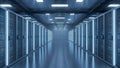 Modern Data Center Server Room with Blue LED Lights - Technology and Network Infrastructure Royalty Free Stock Photo