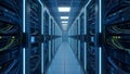 Modern Data Center Server Room with Blue Lighting Created With Generative AI Royalty Free Stock Photo