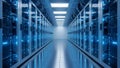 Modern Data Center Server Room with Blue Lights, Technology and Network Infrastructure Royalty Free Stock Photo