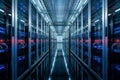 Modern Data Center Server Room Corridor with Blue Lights Royalty Free Stock Photo