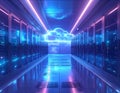 Modern Data Center Server Room with Glowing Cloud Computing Technology Concept Royalty Free Stock Photo