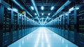 Modern data center server room infrastructure with rows of network storage equipment Royalty Free Stock Photo