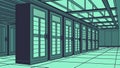 Modern Data Center Server Room with Rows of Rack Cabinets, vector design Generative AI Royalty Free Stock Photo