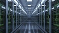 Modern Data Center Server Room with Rows of Racks and Glowing Lights Royalty Free Stock Photo