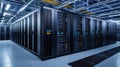 Modern Data Center Server Room Technology Network Infrastructure web rack dark blue cloud steel