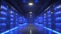 Data center server room network technology computing storage hardware blue lights information systems it space . Royalty Free Stock Photo