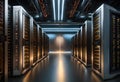 Modern data center with servers, corridor with computer equipment Royalty Free Stock Photo