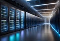 Modern data center with servers, corridor with computer equipment Royalty Free Stock Photo
