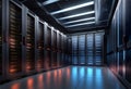 Modern data center with servers, corridor with computer equipment Royalty Free Stock Photo