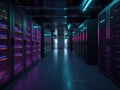 Modern data center with servers and neon light