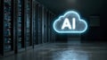 Modern Data Center Showcasing Advanced AI Technology in a High-Tech Environment With Illuminated Cloud Symbol Royalty Free Stock Photo