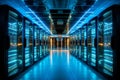 Modern data center with state of the art server racks emitting a captivating soft blue glow