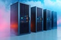 Modern Data Center Storage Solution with High-Performance Servers and Colorful Lights Royalty Free Stock Photo