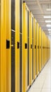 Modern data center with yellow server racks in a clean organized environment featu advanced technology and efficient Royalty Free Stock Photo