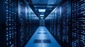 Modern data centers with server racks, the digital infrastructure that powers our connected world by Generative AI Royalty Free Stock Photo