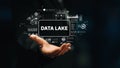 Modern Data Lake Concept with Digital Interface Represented by Graphics and Charts in a Hand. Asymptotic smart data Royalty Free Stock Photo