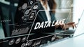 Modern Data Lake Concept with Digital Technology Interface and Business Analytics Background in Office Environment Royalty Free Stock Photo