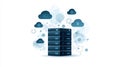 Modern data storage concept featuring server stack with cloud symbols, representing technology, network and digital solutions Royalty Free Stock Photo