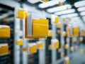 Modern data storage system with yellow folders in a server room Royalty Free Stock Photo