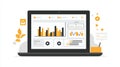 Modern Data Visualization Concept on Laptop Displaying Graphs and Charts with Bright Colors for Business Analysis and Digital Royalty Free Stock Photo