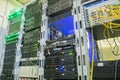 Modern datacenter of cable Internet provider. Server room with a lot of computer equipment. Wired network operator`s site Royalty Free Stock Photo